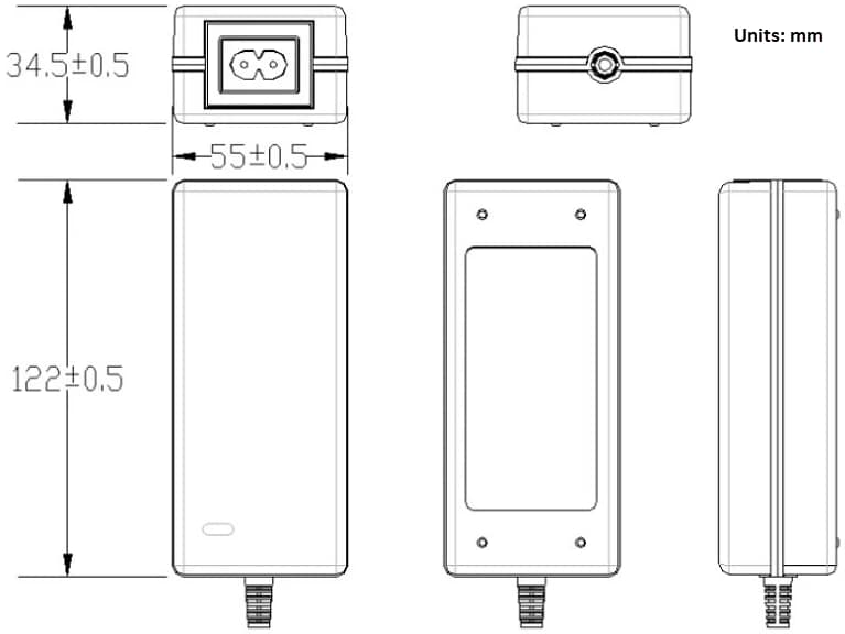 Mechanical Drawing - DFRobot FIT1021 12V 60W AC/DC Power Adapter