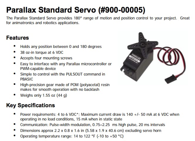 Parallax Servo Datasheet