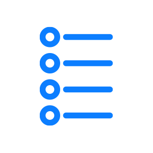 蓝色列表图标，左侧为圆圈，右侧为线条