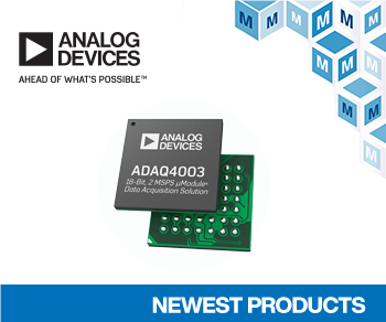 Analog Devices ADAQ4003 Data Acquisition Solution, Now Shipping from Mouser, Saves 75% Space